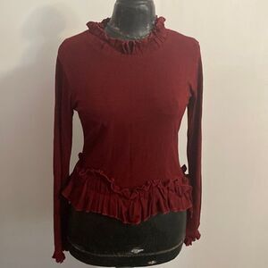 TS Burgundy ruffle sweater, size Small